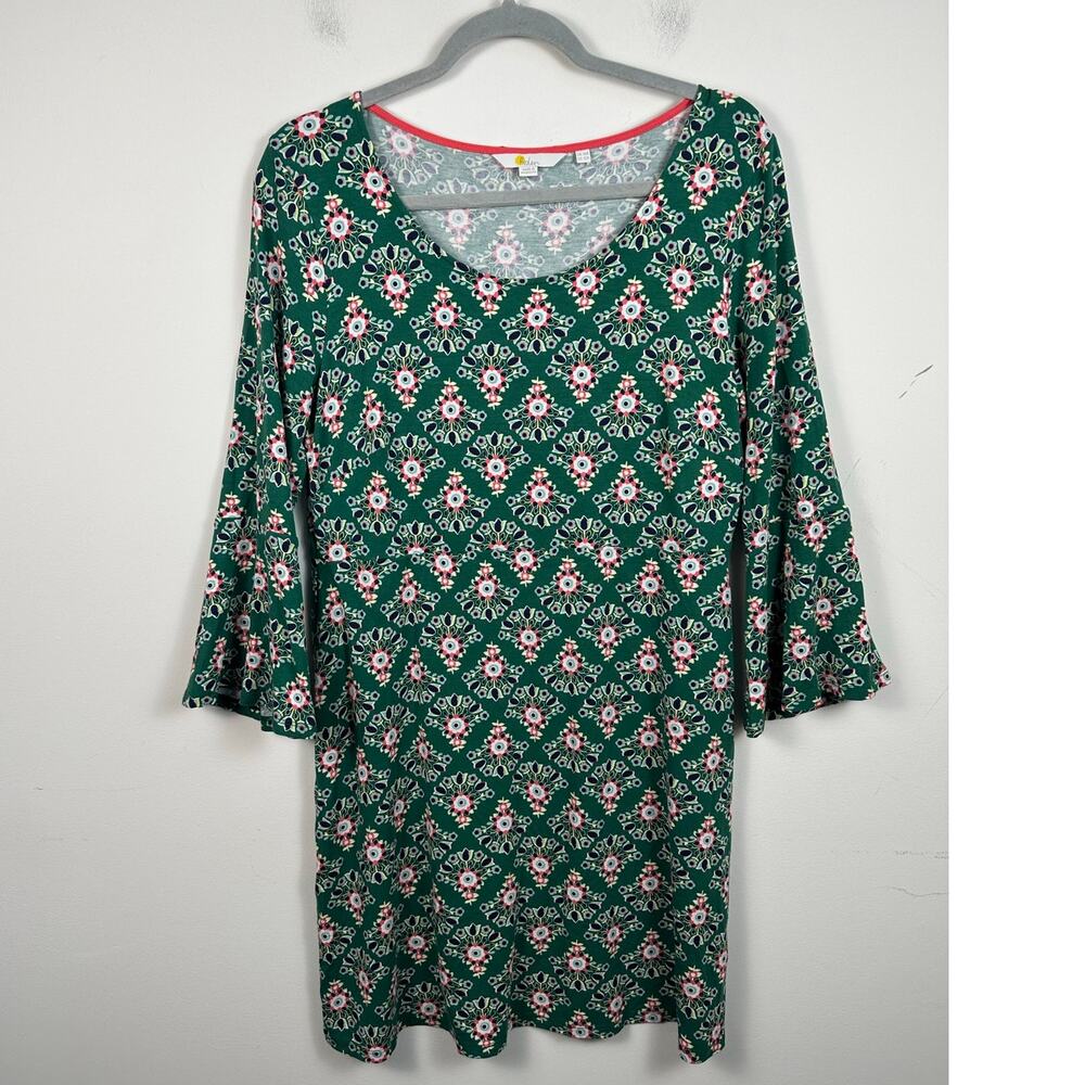 Boden Miriam Tunic Dress Women 12 Green‎ Excellent Bell Sleeve Floral J0112
